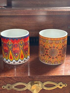 Boho Mandala Ceramic Mini Succulent Pot- Geometric Planter Set of 2